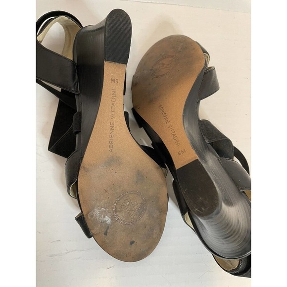 Adrienne Vittadini Woman’s Black Open Toe Wedge Sandals Elastic Slip On 6 Shoes - Picture 13 of 13